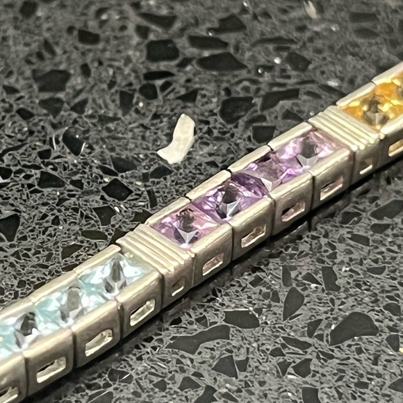 Princess Cut garnet citrine amethyst blue topaz peridot silver bracelet QVC - Picture 5 of 6